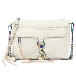 Rebecca Minkoff HTF Mini MAC Oil Slick White Crossbody Bag Leather Holo Rare EUC